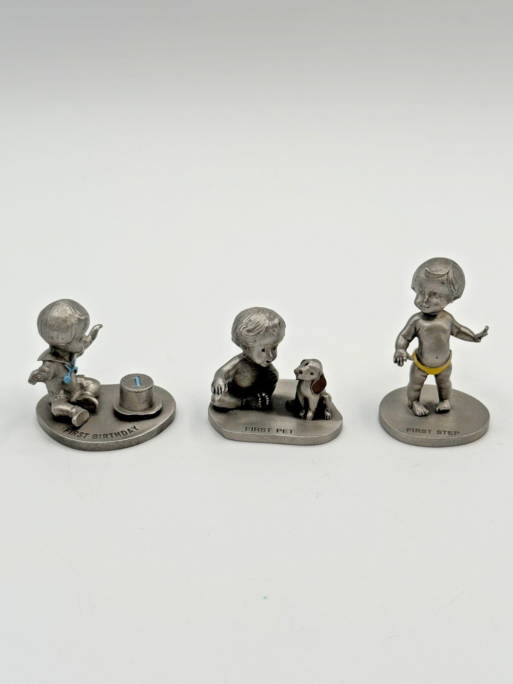 Vintage Gorham Pewter Baby Milestone Figurines Lot 3 First Birthday Pet Step
